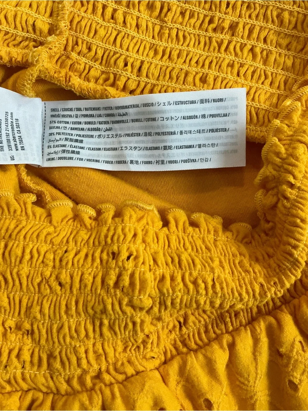 Hollister Smocked Waist Eyelet Embroidery Top Medium - Mustard Puff Sleeve - Picture 10 of 10